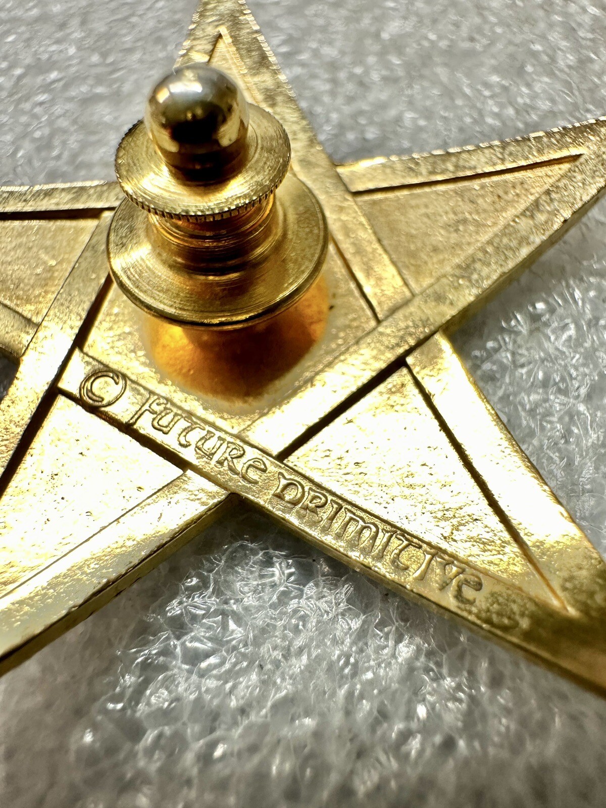 Multicolored Enameled New York Star Shaped Lapel Pin signed Future Primitive