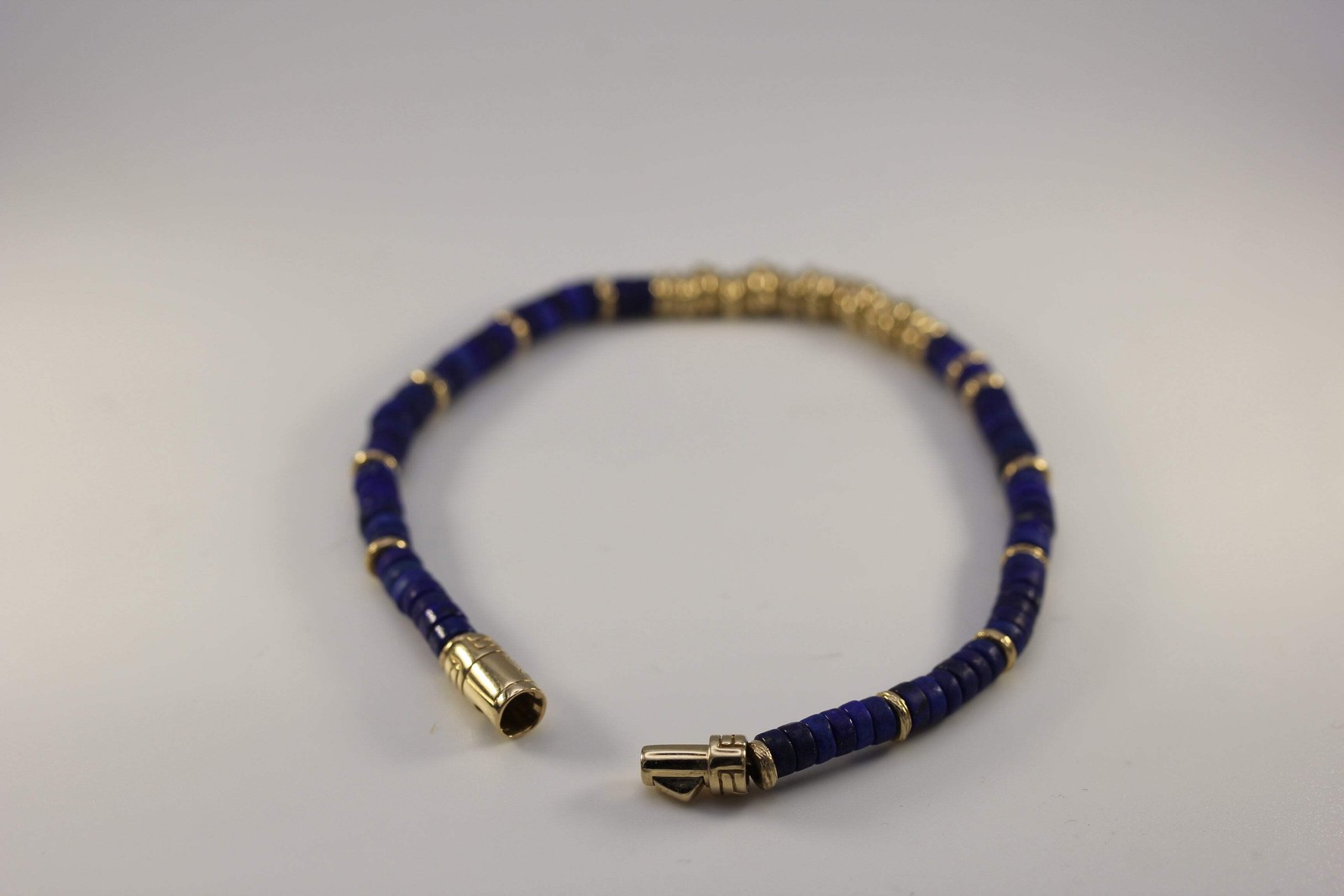John Hardy 14K Yellow Gold Lapis Heishi Bracelet ~7.25in