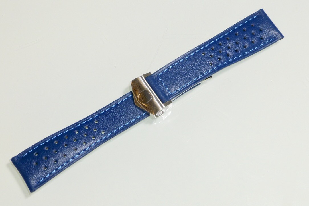 20mm, 22mm Perforated Genuine Leather Watch Band Strap with Deployment Clasp