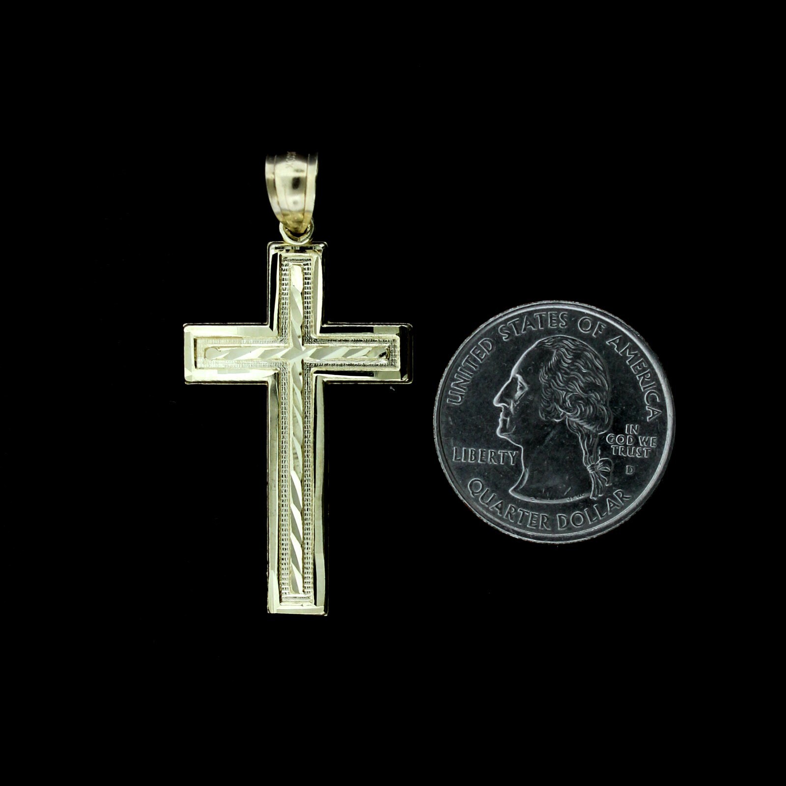 Mens Real 10K Yellow Gold Diamond Cut Cross Charm Pendant 1.75″ inch, 10KT Gold