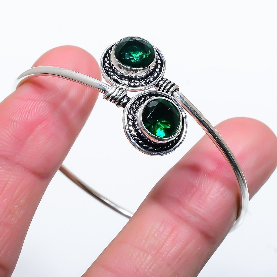 Chrome Diopside Gemstone 925 Sterling Silver Adjustable Cuff Bracelet For Gift