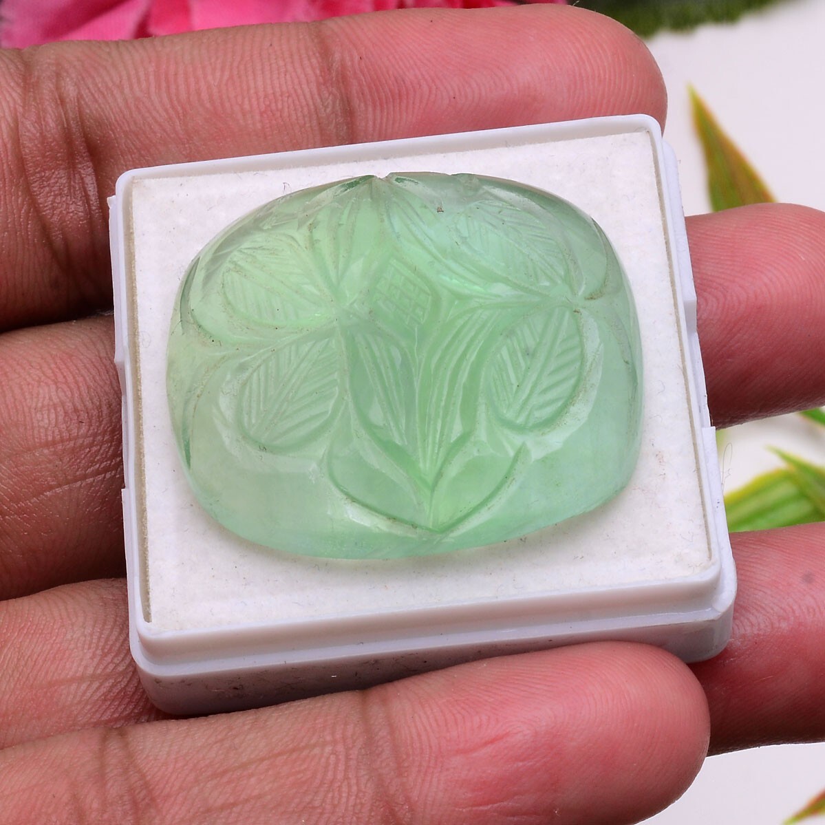 105 Cts Natural Green Fluorite Cushion Carving Untreated Pendant Size Gemstone