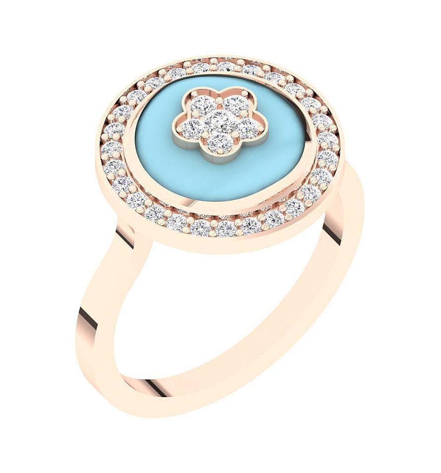 Enamel Right Hand Wedding Ring 14K Rose Gold SI1 G 0.45 Carat Natural Diamond