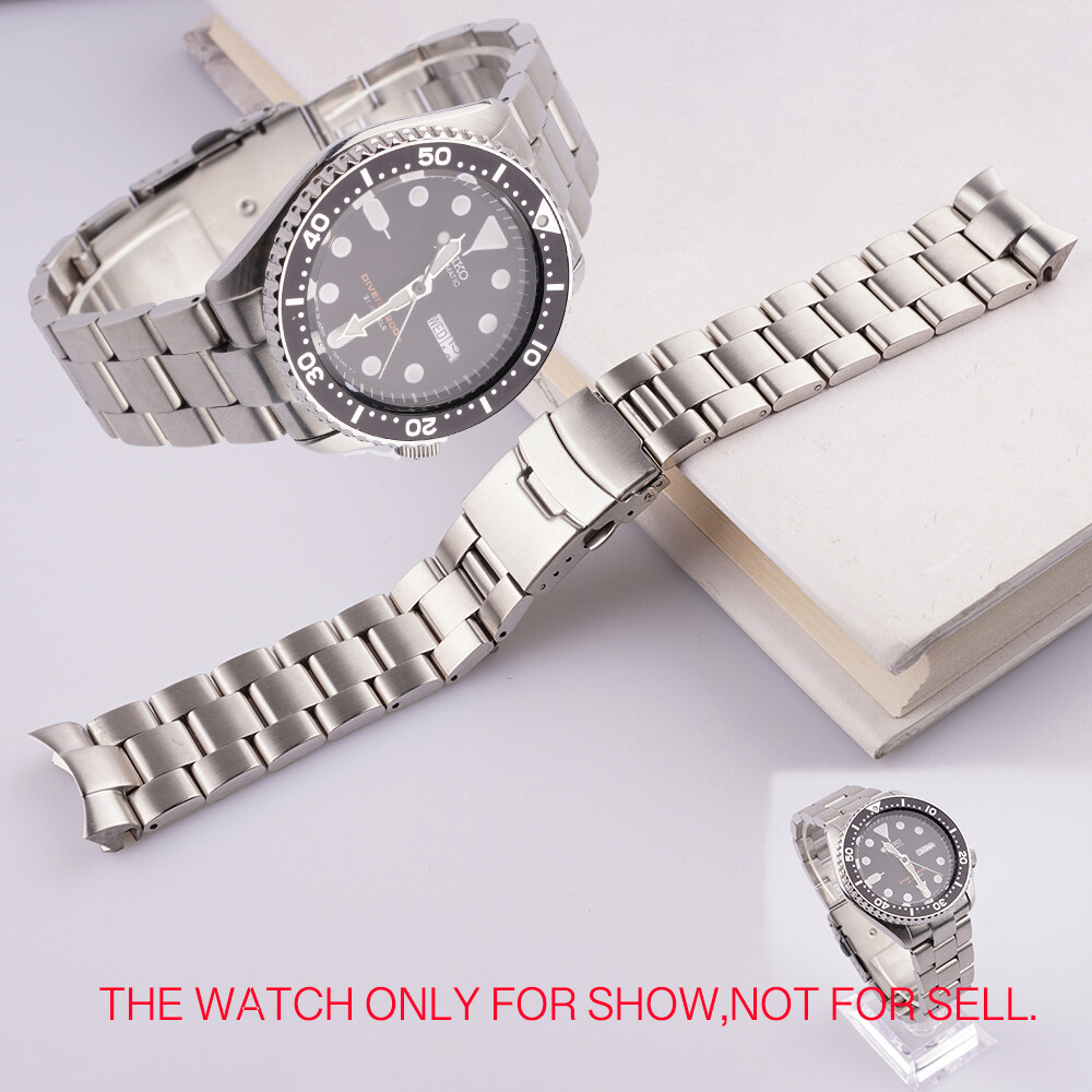 For Seiko SKX007 22mm Silver Brushed Steel Solid Curved WatchBand Bracelet Strap