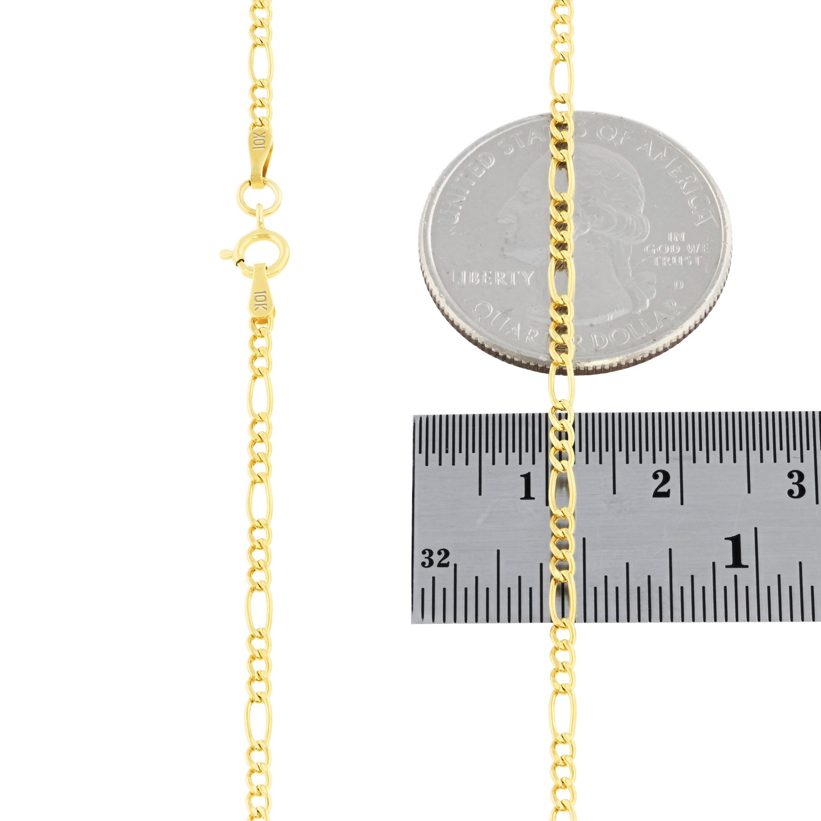 10K Yellow Gold Thin 2mm Figaro Chain Bracelet or Anklet Mens Womens 7″ 8″ 9″