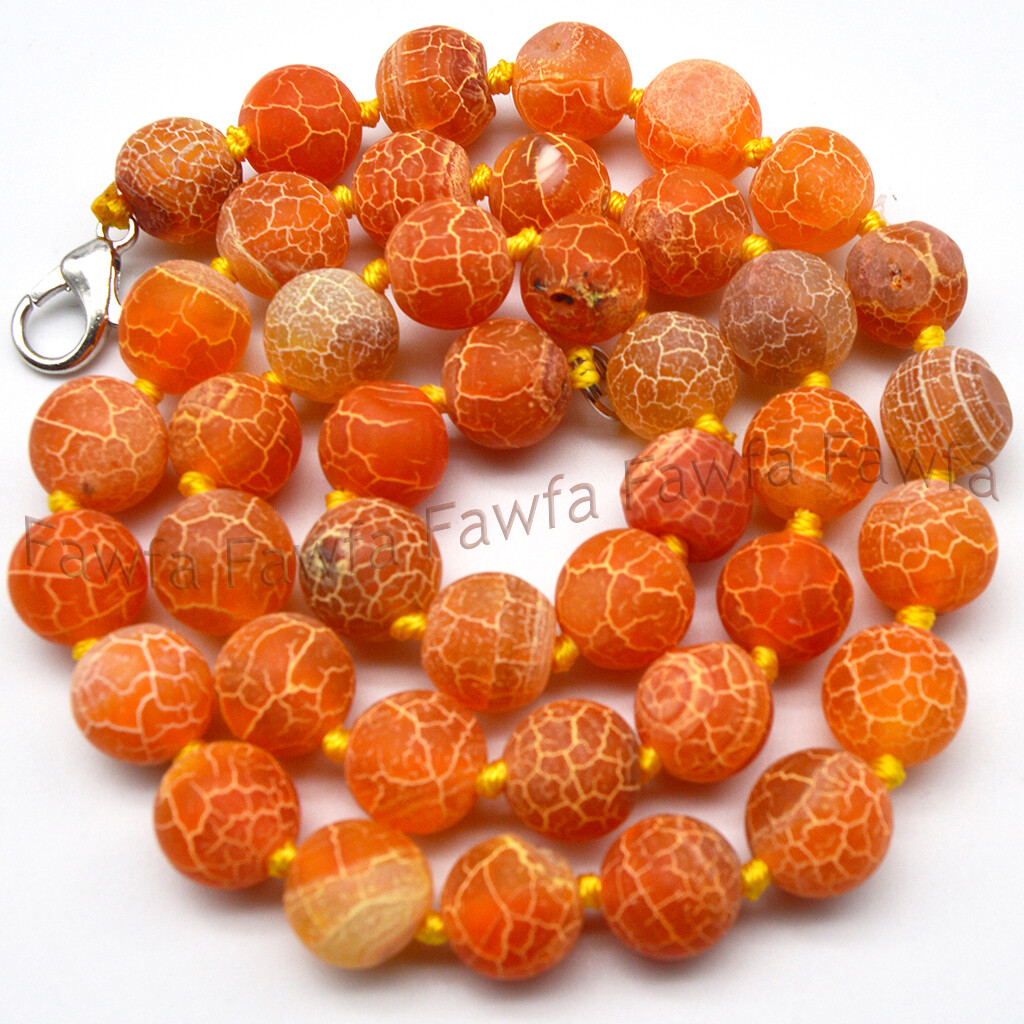 6/8/10mm Orange Matte Dream Fire Veins Agate Round Gems Beads Necklace 16-36”
