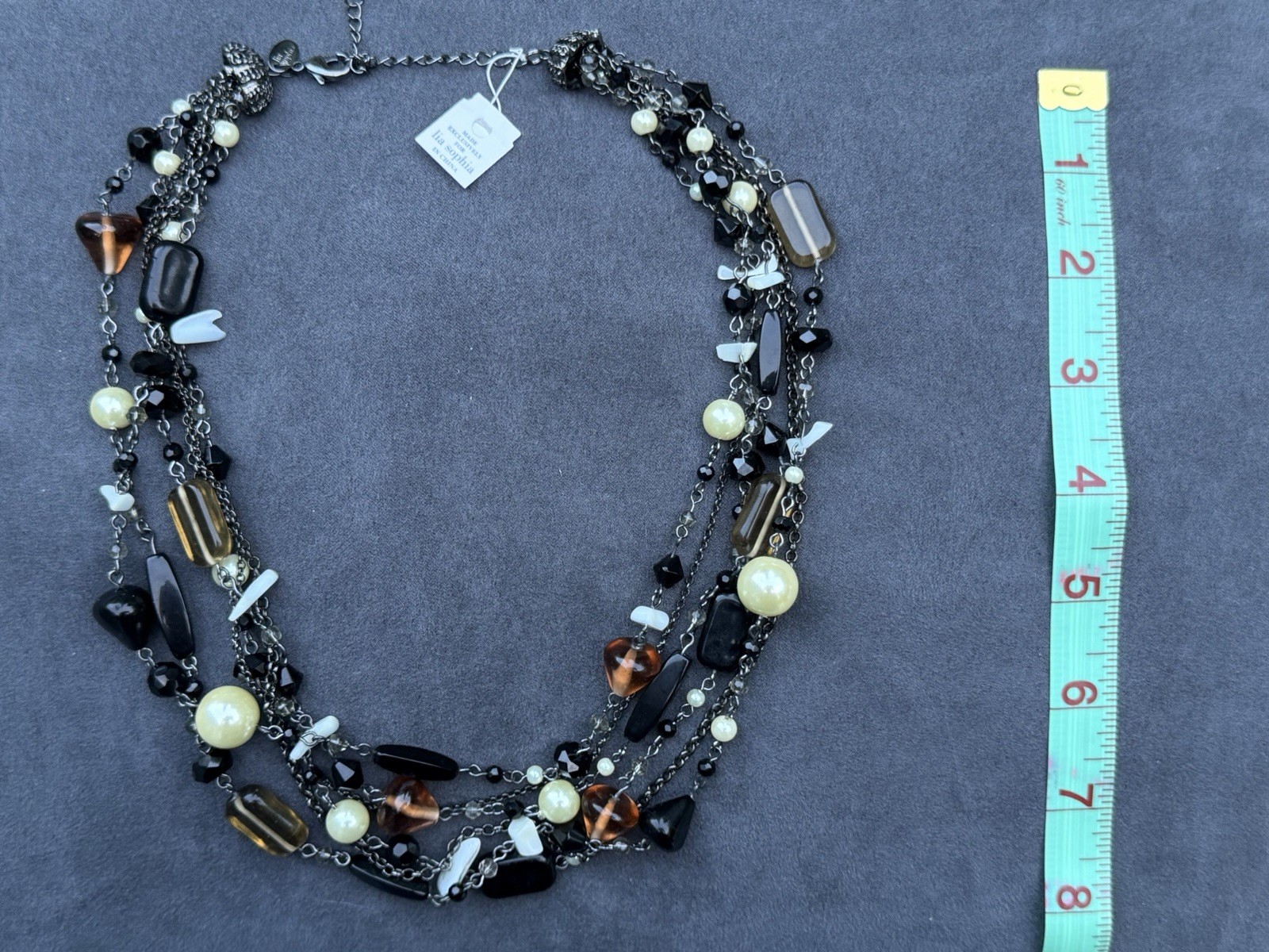 Lia Sophia Multi-Strand Beaded Layered Necklace Adjustable Lobster Clasp Stylish