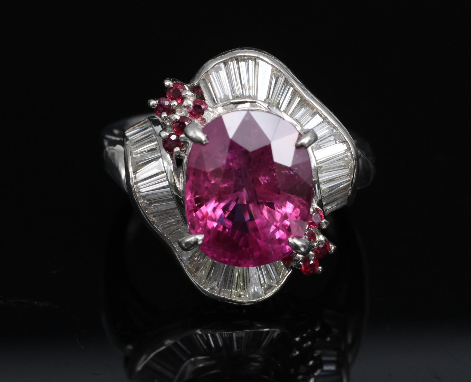 Rare 7.69ct GIA Pink Sapphire 1.02ct Diamond & Ruby Platinum Ring Size 7
