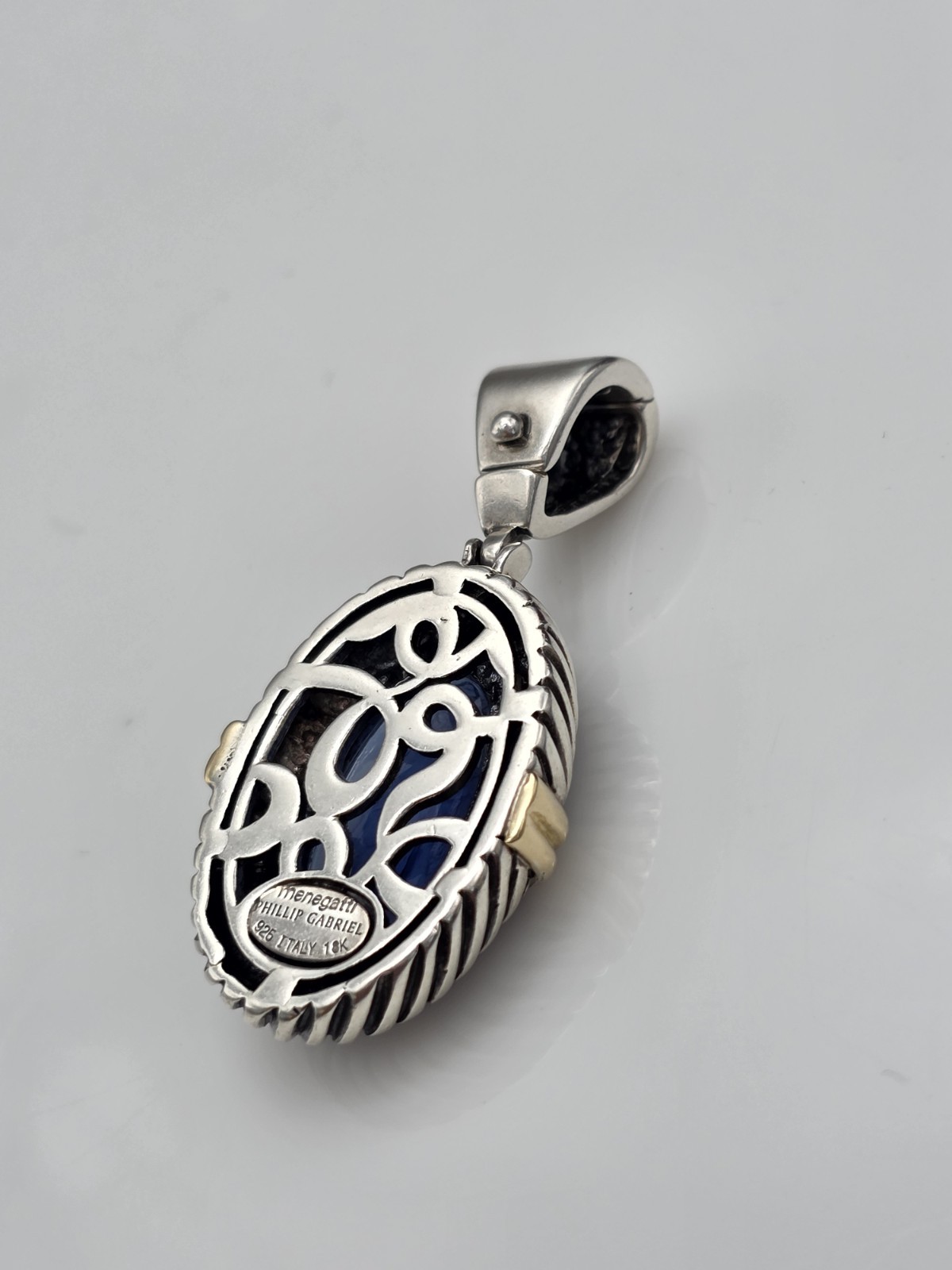 PHILLIP GABRIEL MENEGATTI 18K GOLD STERLING SILVER BLUE WOMAN GLASS PENDANT
