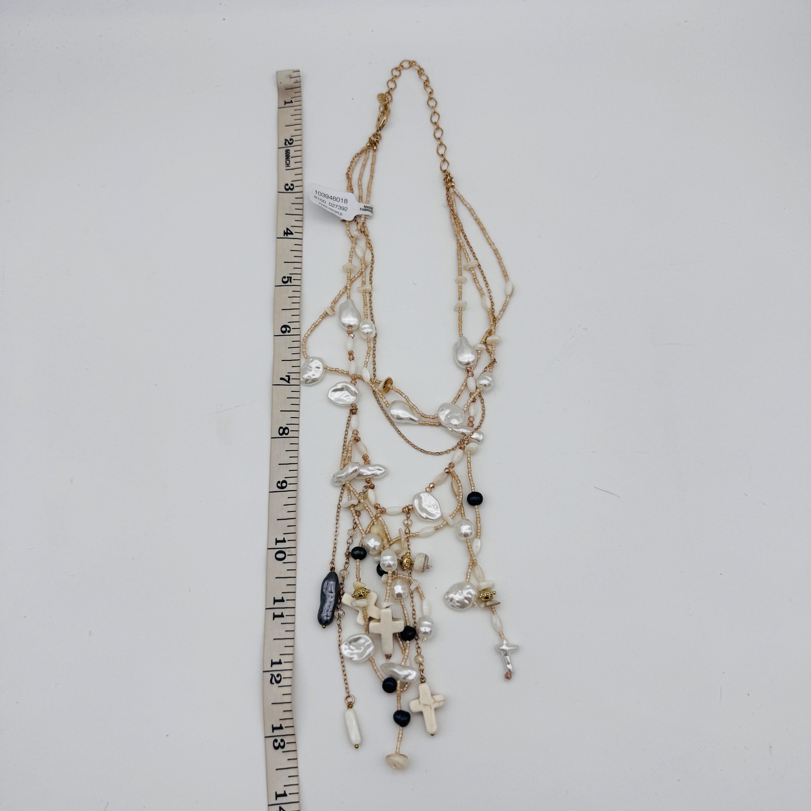Free People Ariana Ost Something Beautiful Necklace Beaded Layer Cross Statement