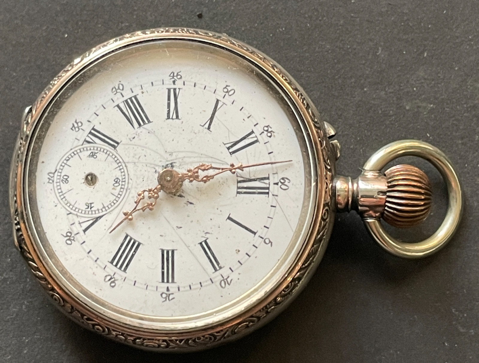 Antique Cylindre Pocket Watch Parts/Repair 45.4mm Two-Tone Case Silver 6j Swiss
