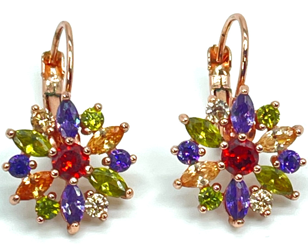 Earrings Rose Gold Tone Multi-Color Marquise & Round Cut Crystals