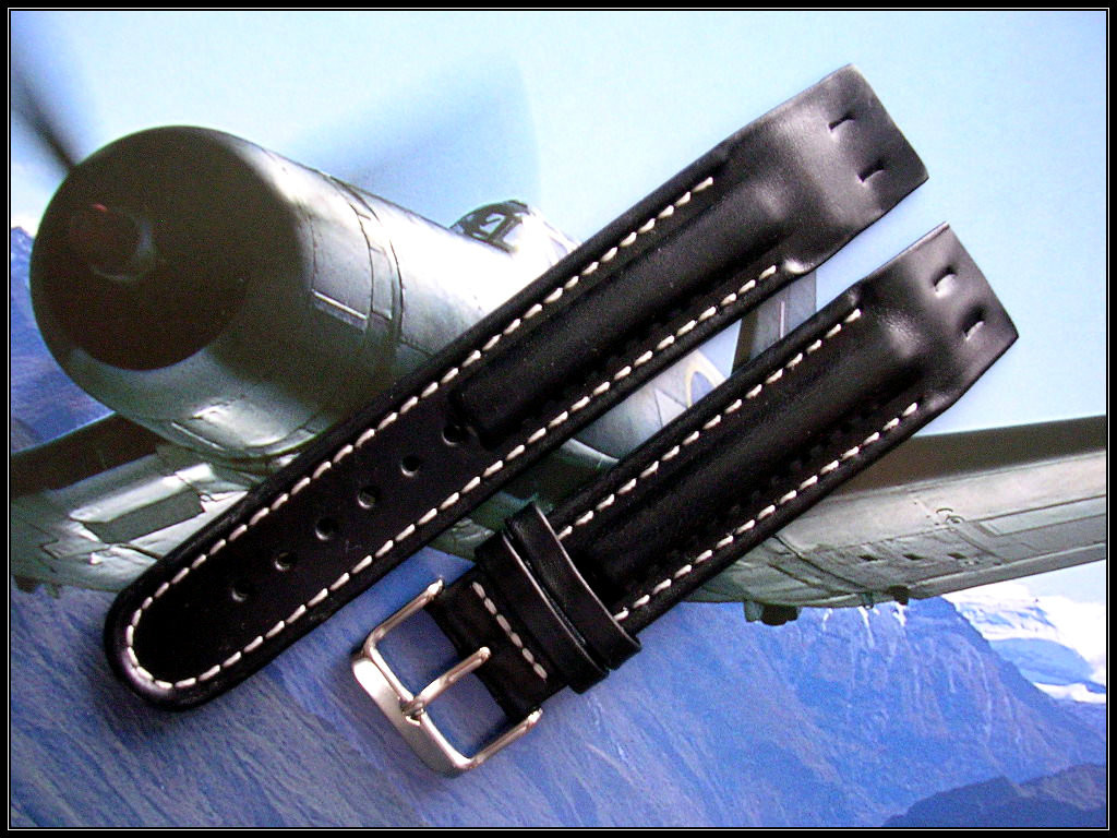 20mm Black Open End Oily Leather Aviator Pilot Mil watch band IW SUISSE 18-19-22