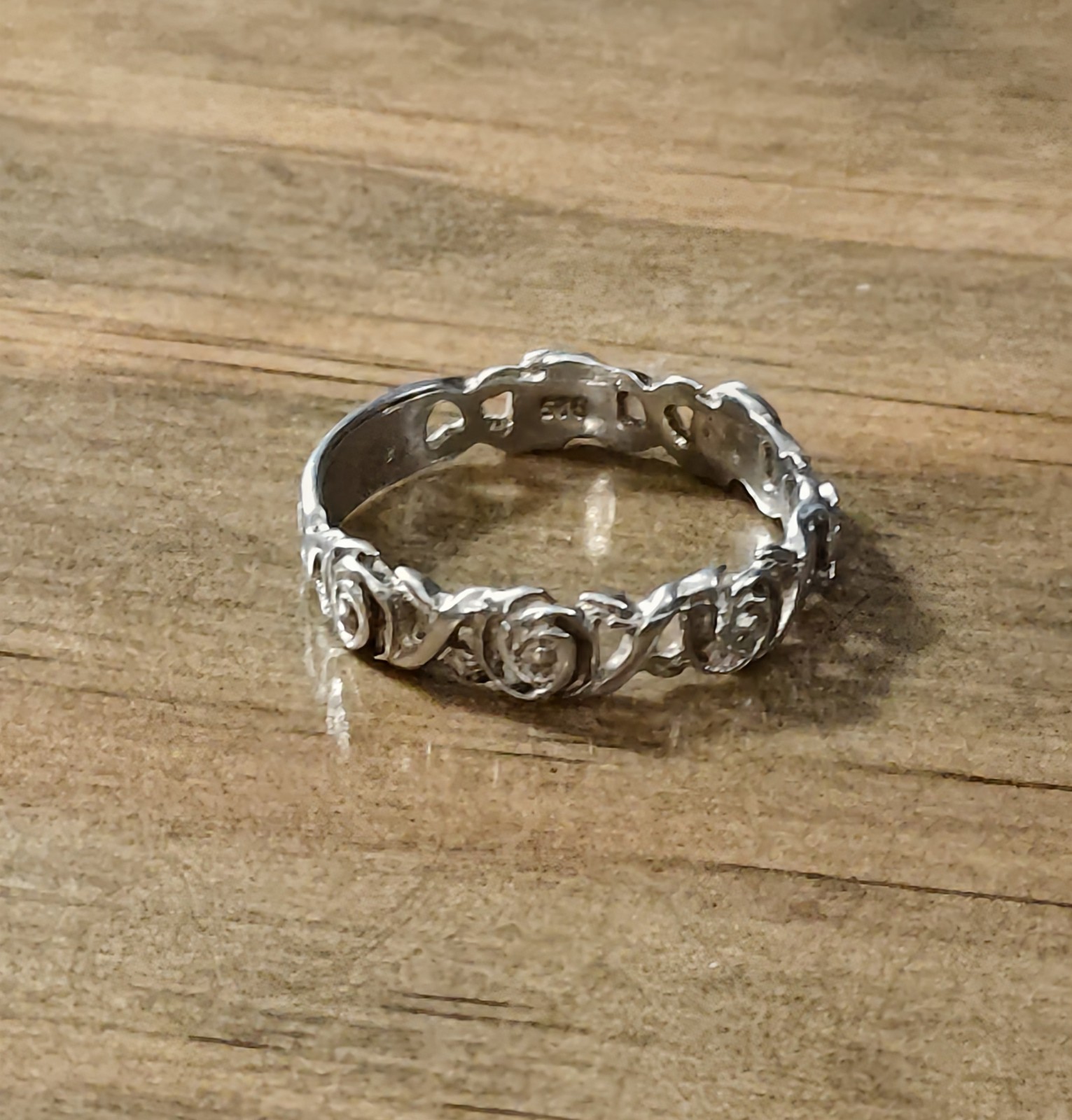 Vintage Sterling Silver 925 Rose Chain Band Ring Size 10 3mm Wide 2.6 Grams 925