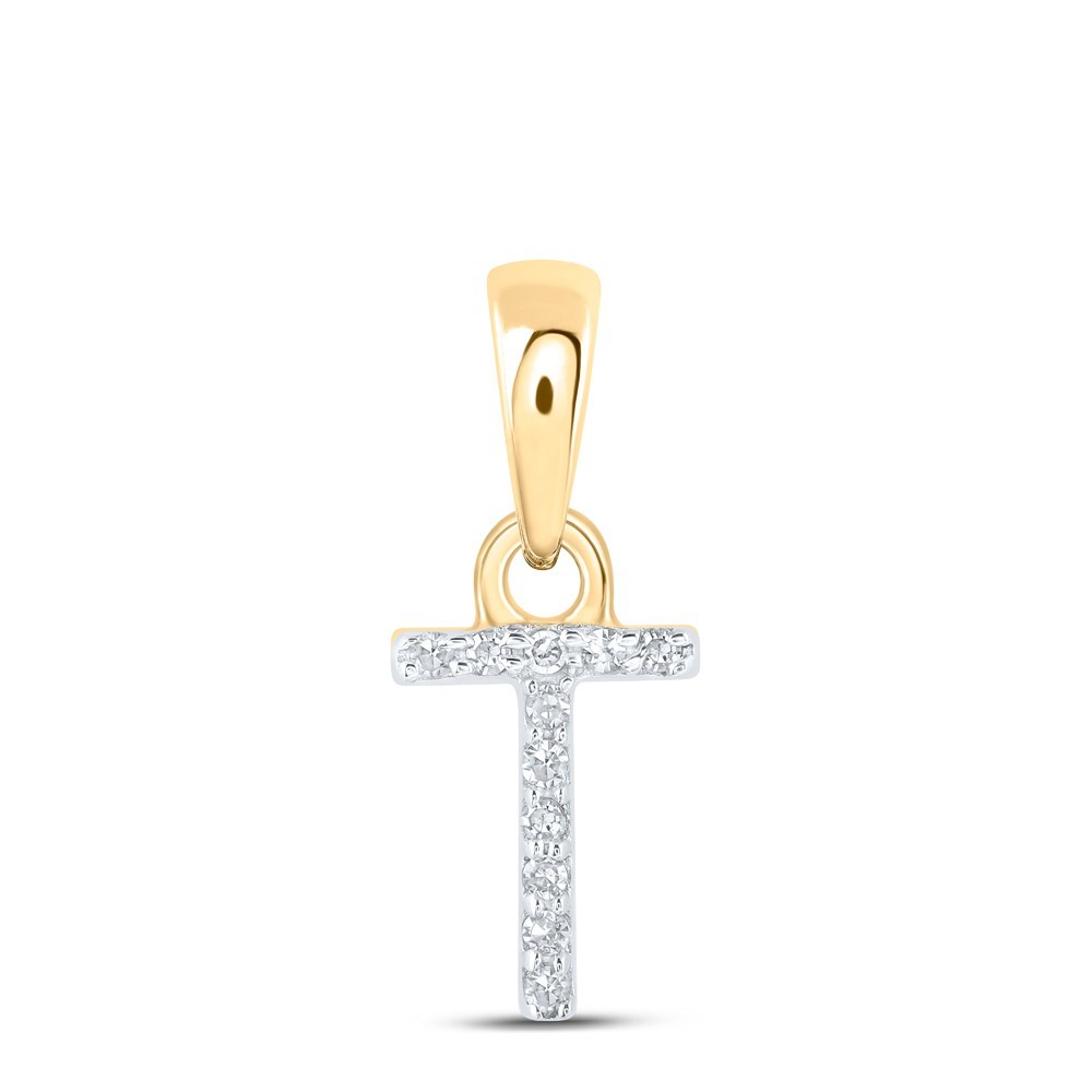0.02CTW Natural Diamond 0.27g 10k Yellow Gold Initial “T” Pendant Letter Charm