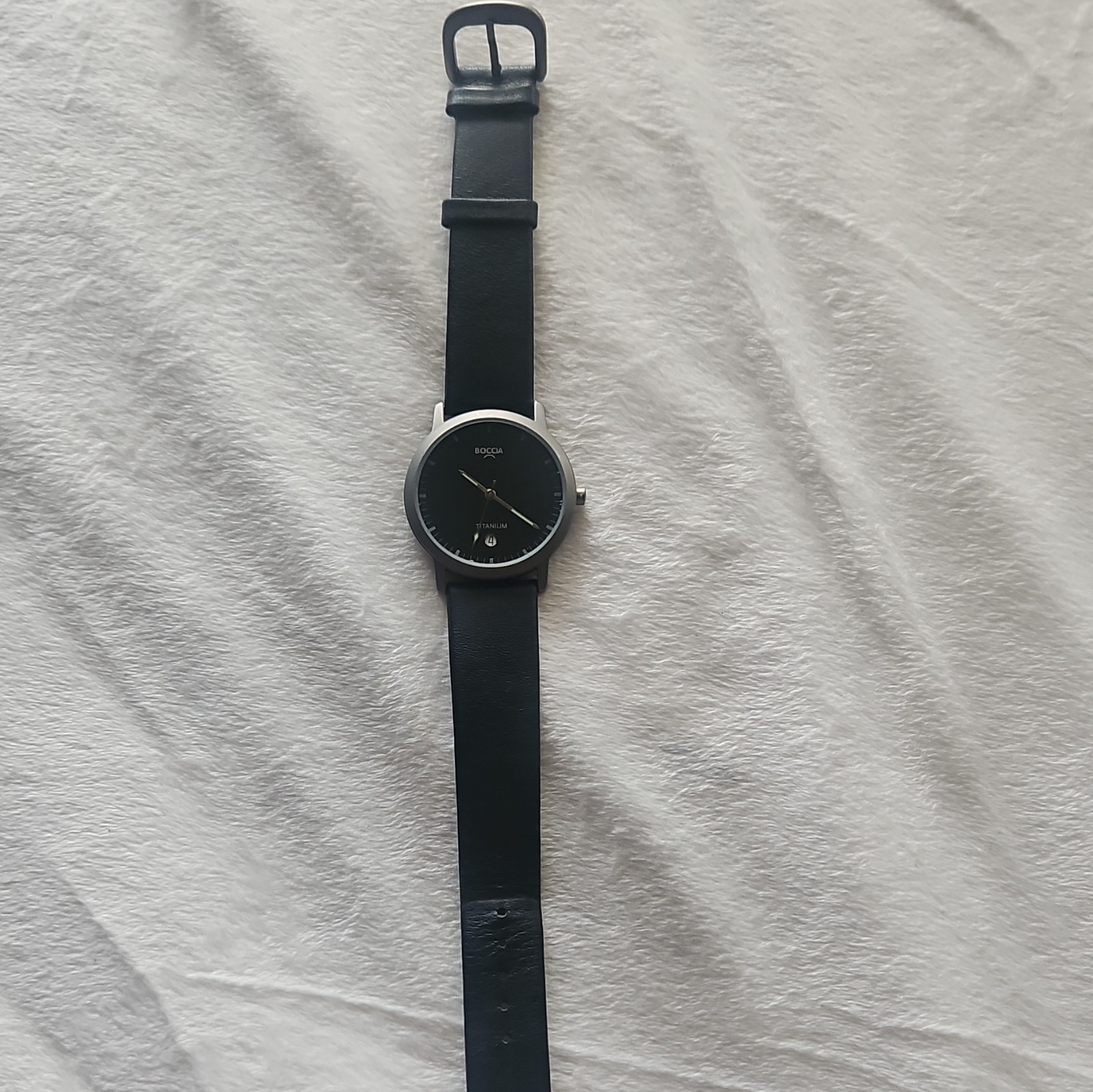 Boccia Titanium Quartz Wristwatch Date Black Dial Black Leather Strap 30m