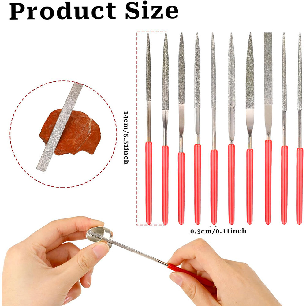 10pc Mini Diamond Needle File Set 5.5″ 3 x 140mm Metal Jewelry Plastic Wood Tool