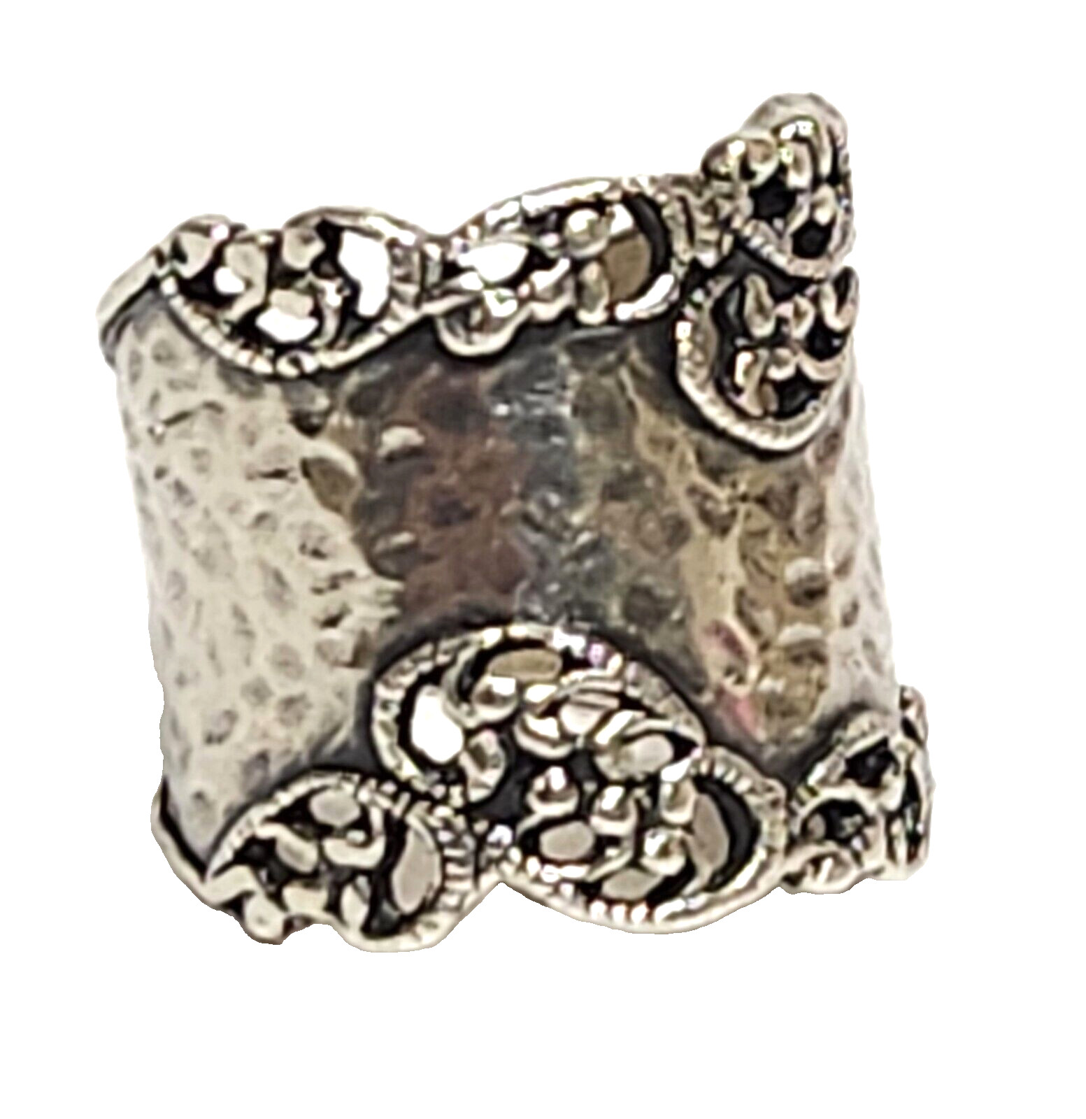 PZ PAZ Israel 925 Sterling Silver Hammered Scroll Work Cigar Band Ring Size 6