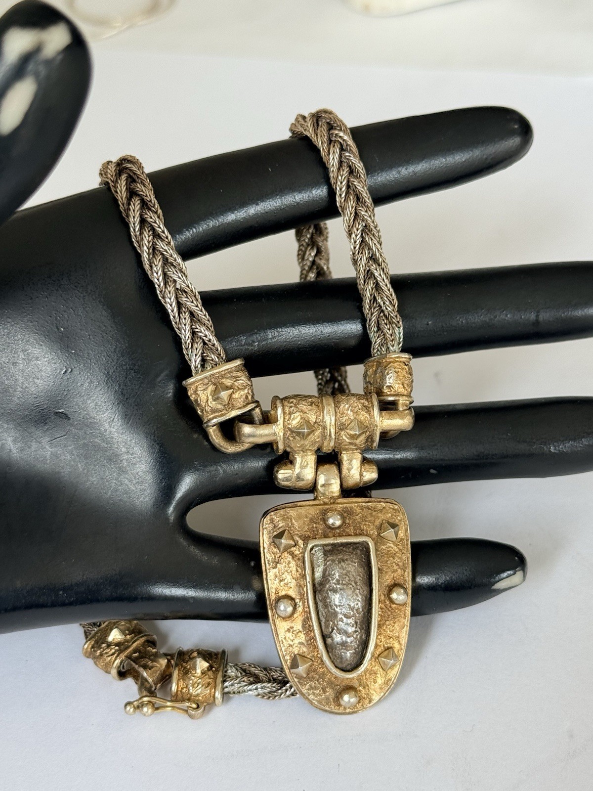 VINTAGE ANATOLI STERLING SILVER GOLD GILT BRAIDED LINK CHAIN NECKLACE 45-GRAMS