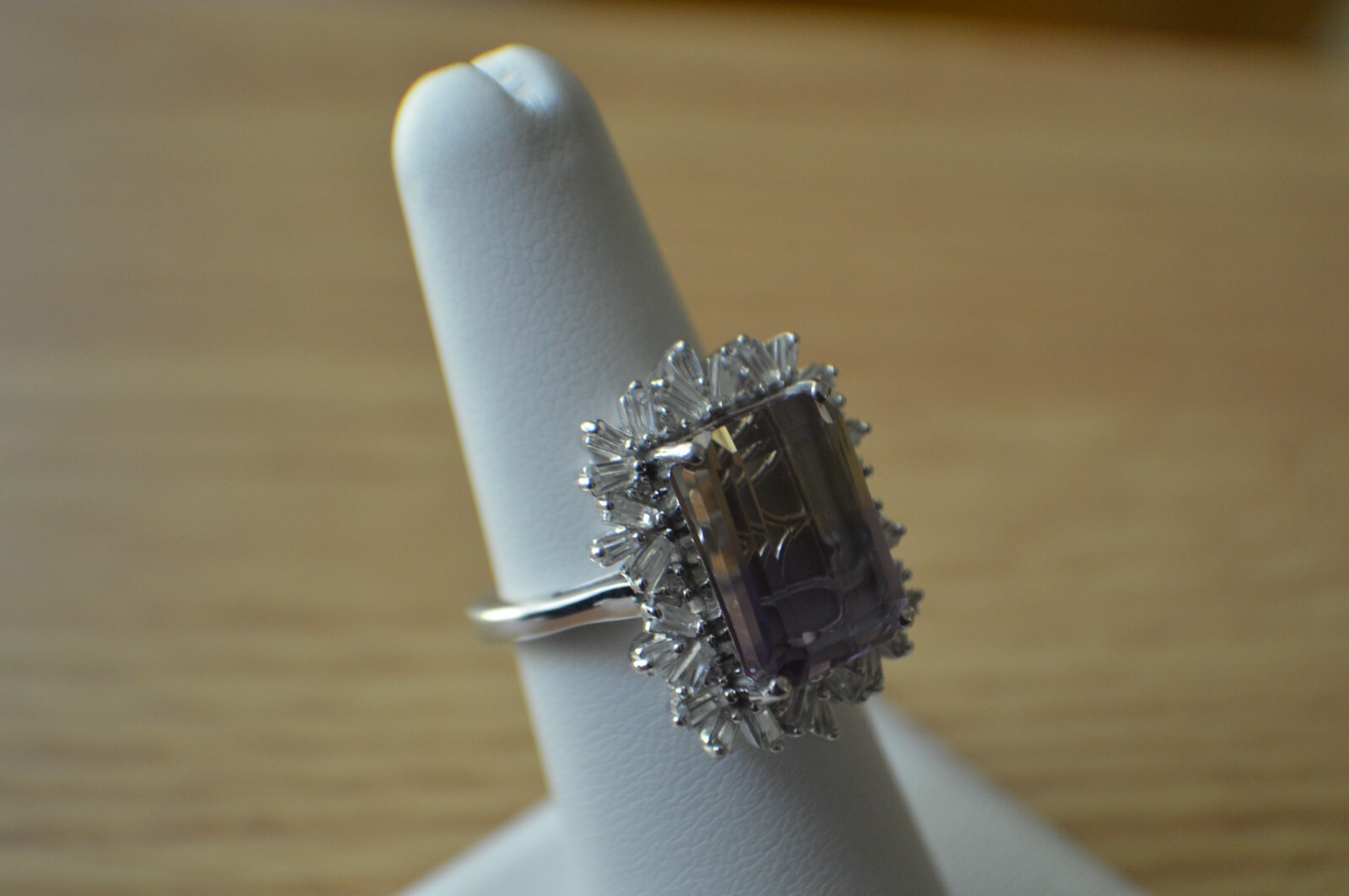 10.00ct Premium Anahi Ametrine / Zircon Ring Platinum over Fine Silver Size 6