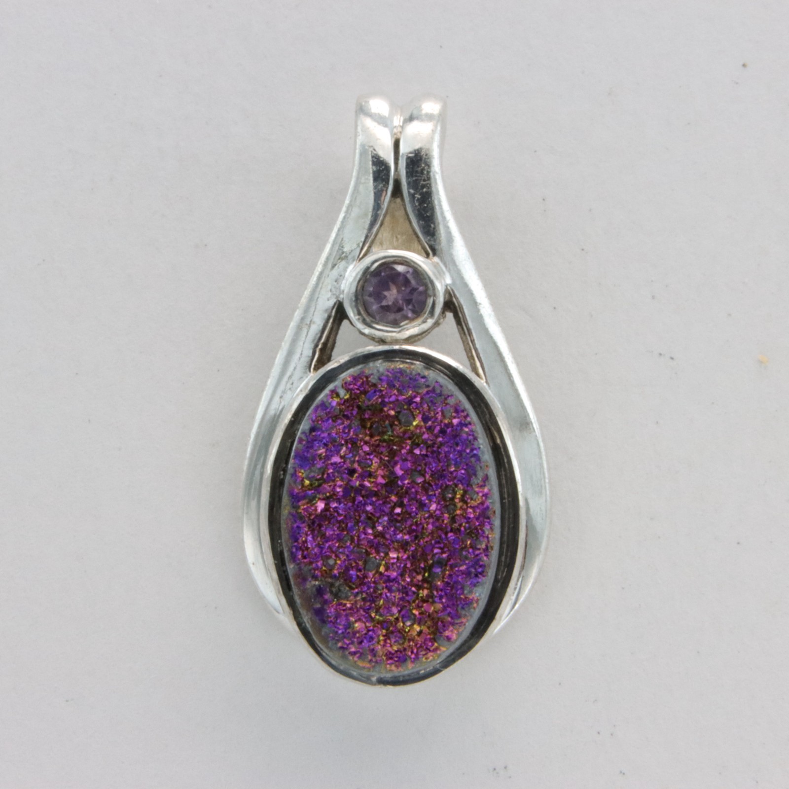 Oval DRUZY DRUSY Druse QUARTZ Pendant 925 STERLING SILVER Rainbow Necklace #26e