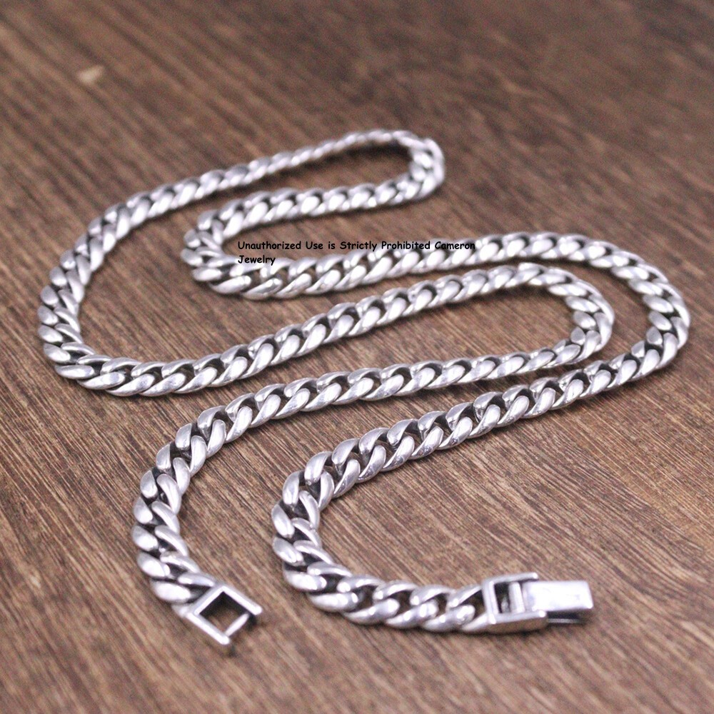 Pure S925 Sterling Silver Chain Men Women 6mm Curb Link Necklace 44-45g 21.6inch
