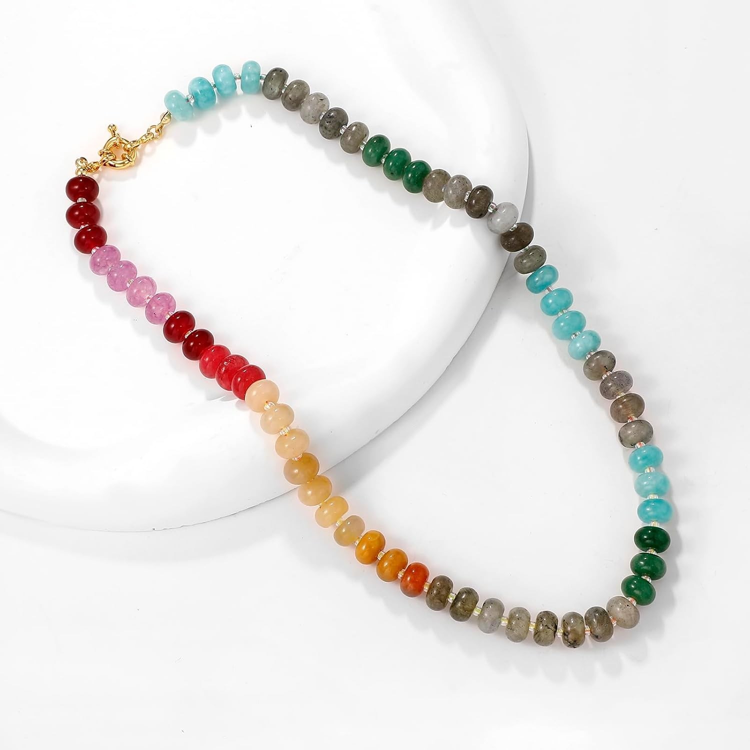 Vibrant Handmade Gemstone Choker Necklace with 17-Inch Adjustable Chain