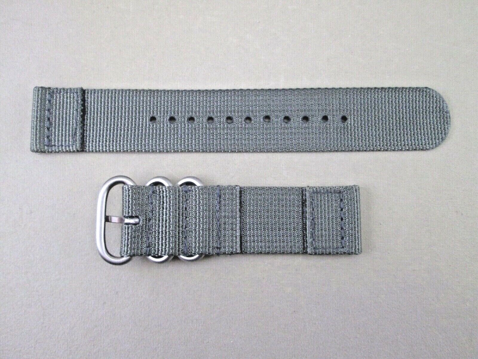 22mm lug two 2 piece canvas weaved nylon dive watch band strap gray + pins