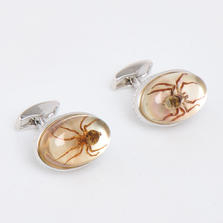 TATEOSSIAN Silver Tone Spider Oval Cufflinks Brand New Fast Shipping