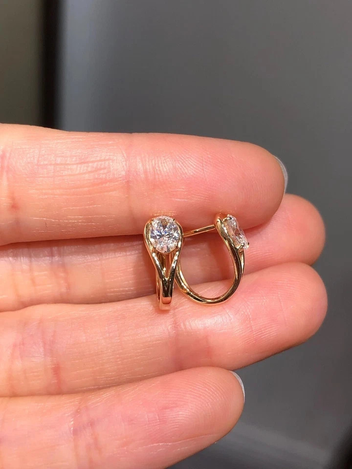 IGI 3.00 Ct E-VS1 Oval Lab Grown Diamond Hoop/Huggie Earrings 14K Yellow Gold