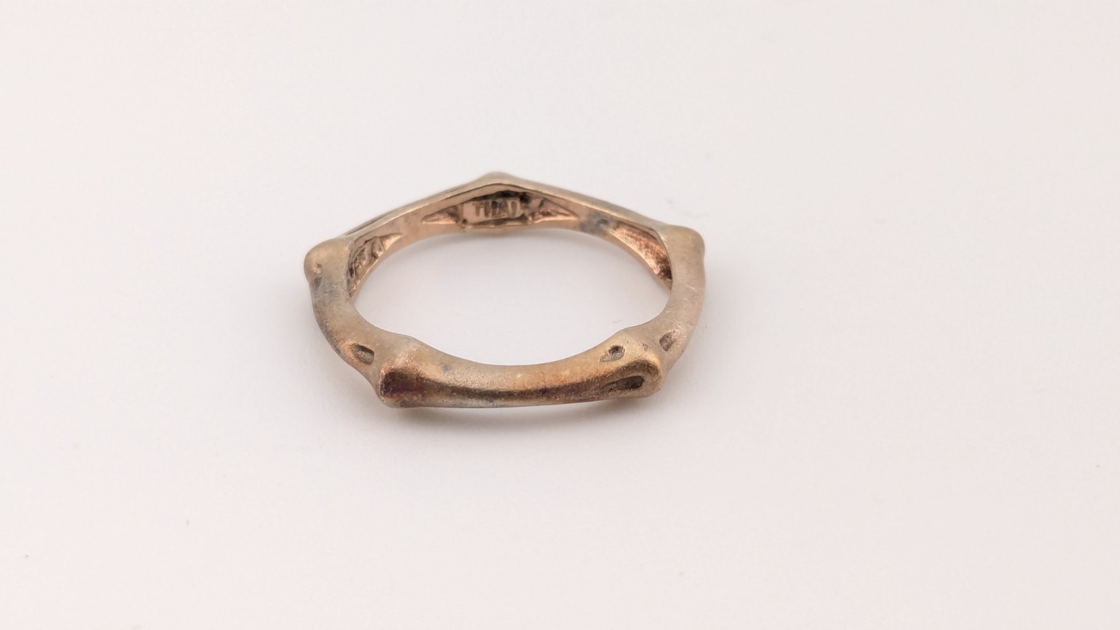 Vintage Pentagon Ring Sterling Silver NF 925 Gold Tone Bamboo Geometric Sz 5.75