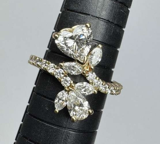 2.80Ct Heart & Pear EF/VS1 Lab Grown Diamond Bypass Wedding Ring 14K Yellow Gold