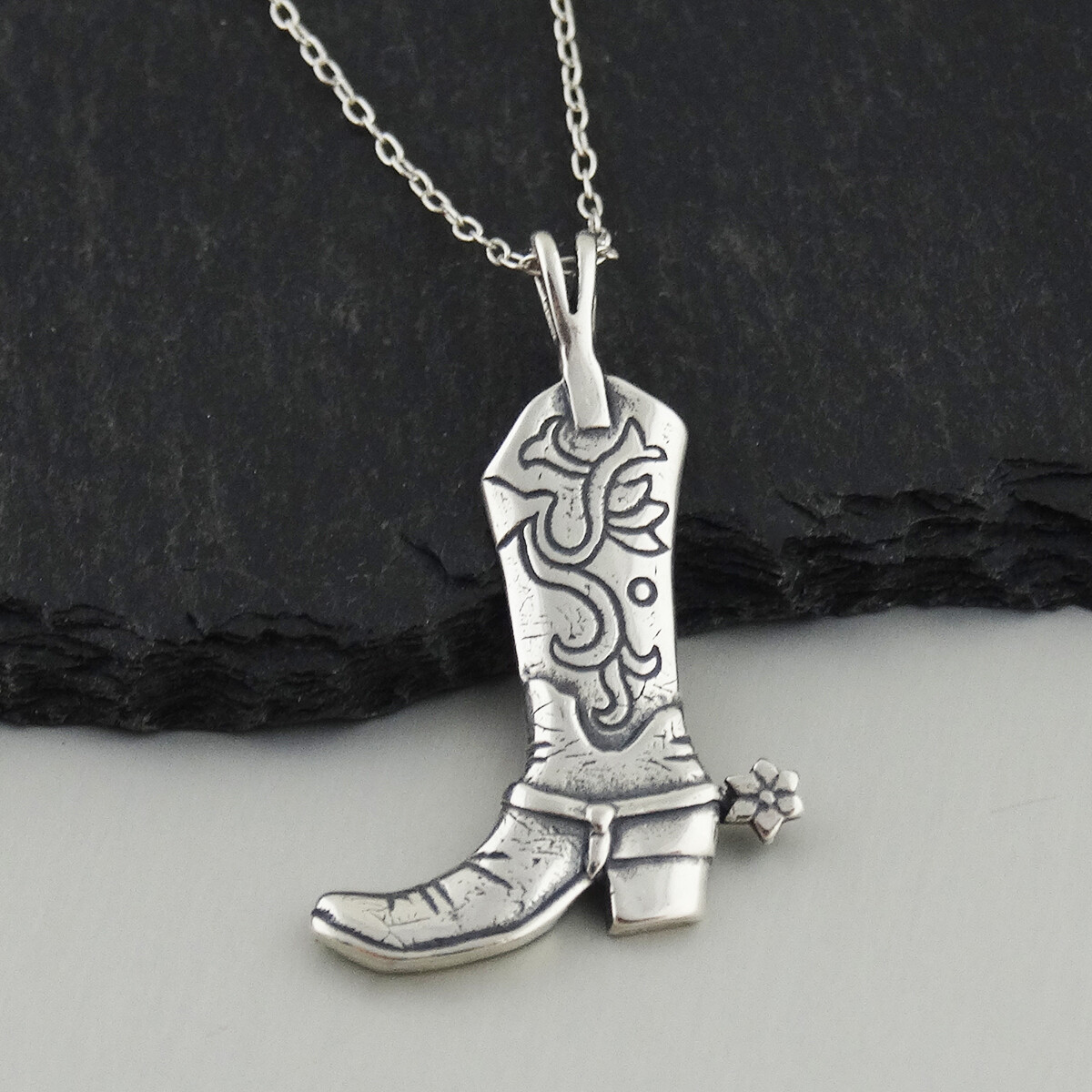 Cowboy Boot w/ Spur Pendant Necklace 925 Sterling Silver Country Girl Gift NEW