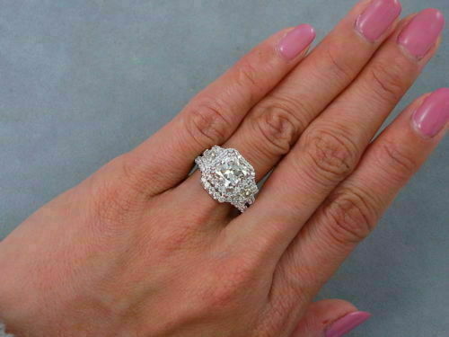 3.29Ct Cushion Cut Diamond Simulated Engagement Bridal Ring Set 14k White Gold