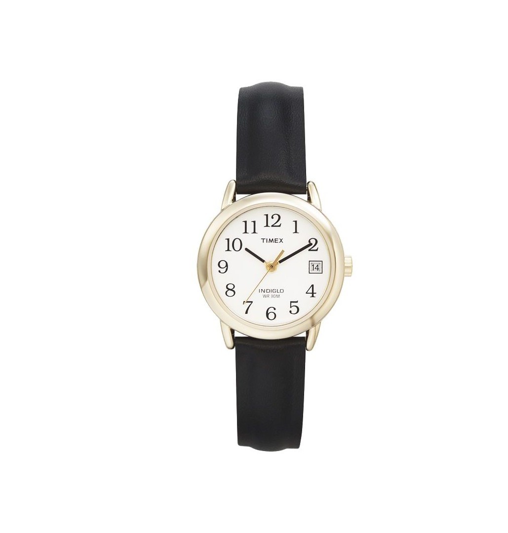 Women’s Timex Easy Reader Watch | Date with Leather Strap- Gold/Black T2H341JT