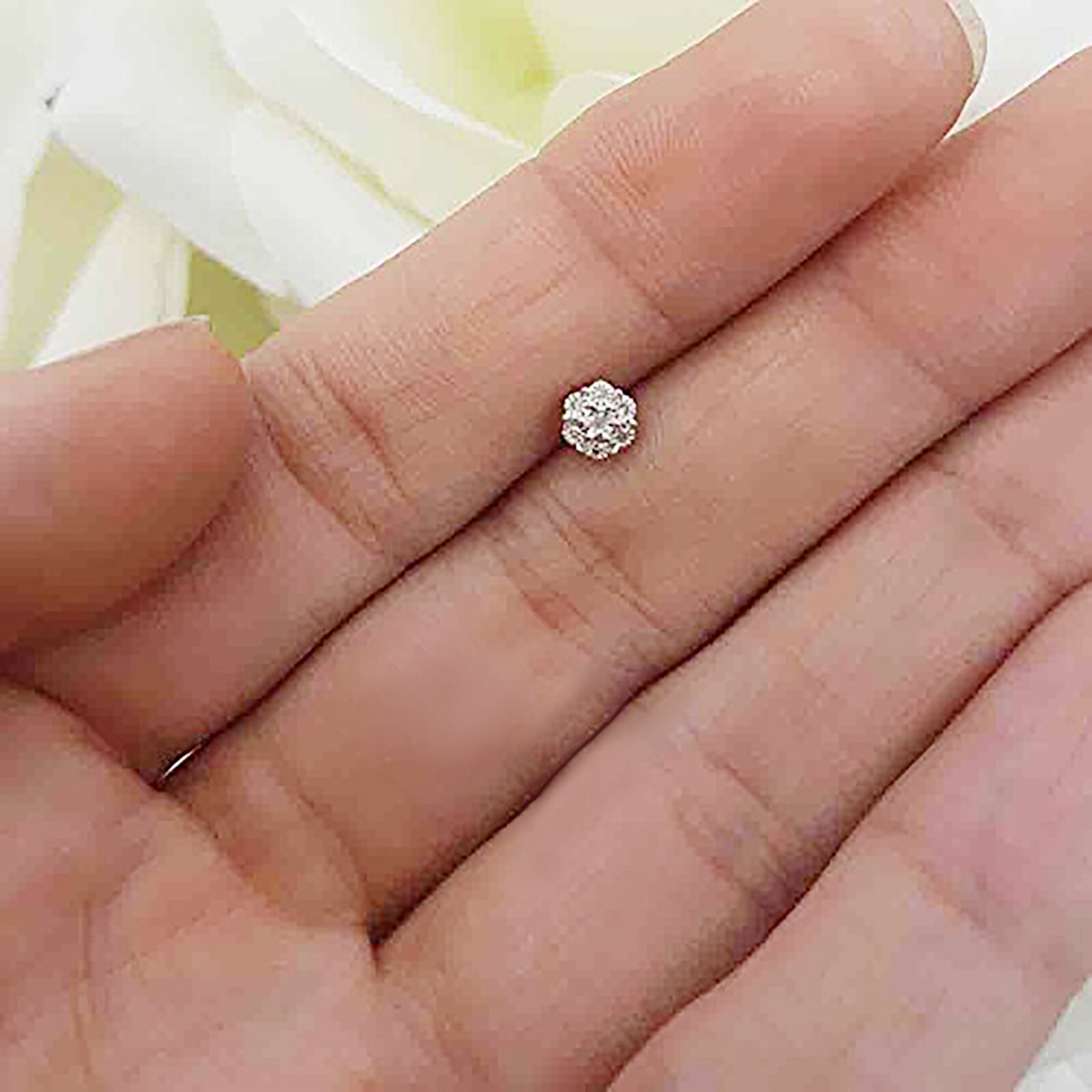 0.03 CT Round White Diamond Flower Stud Earring (1 Pc Only) , 10K White Gold