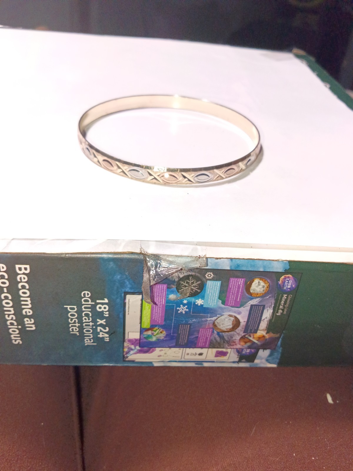 Silver Tone Metal Etched Engraved Pattern Bangle Bracelet No Stone