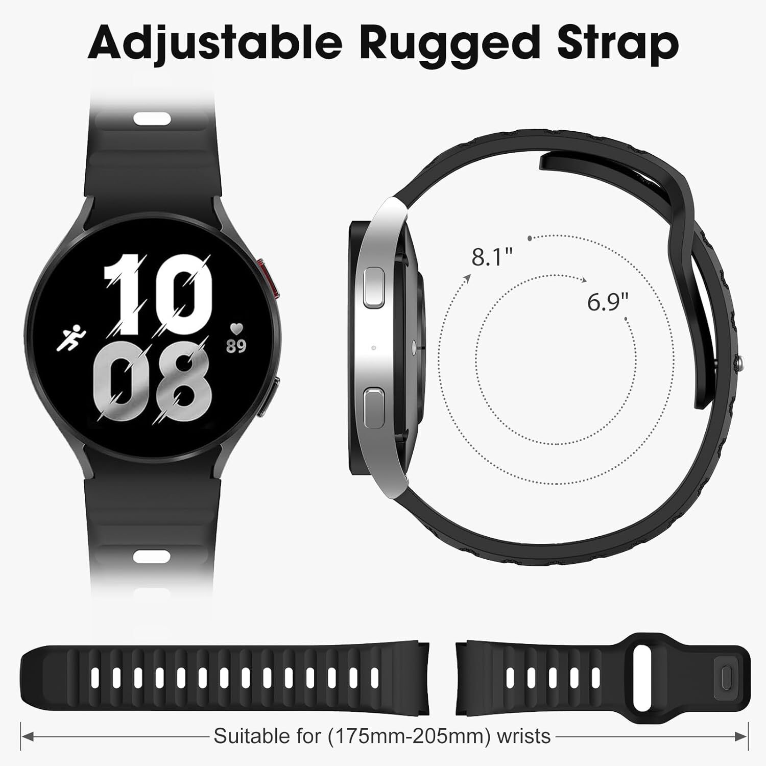 2 Pack Rugged No Gap Band for Samsung Galaxy Watch 6 5 4 40/44mm Classic 42/43mm