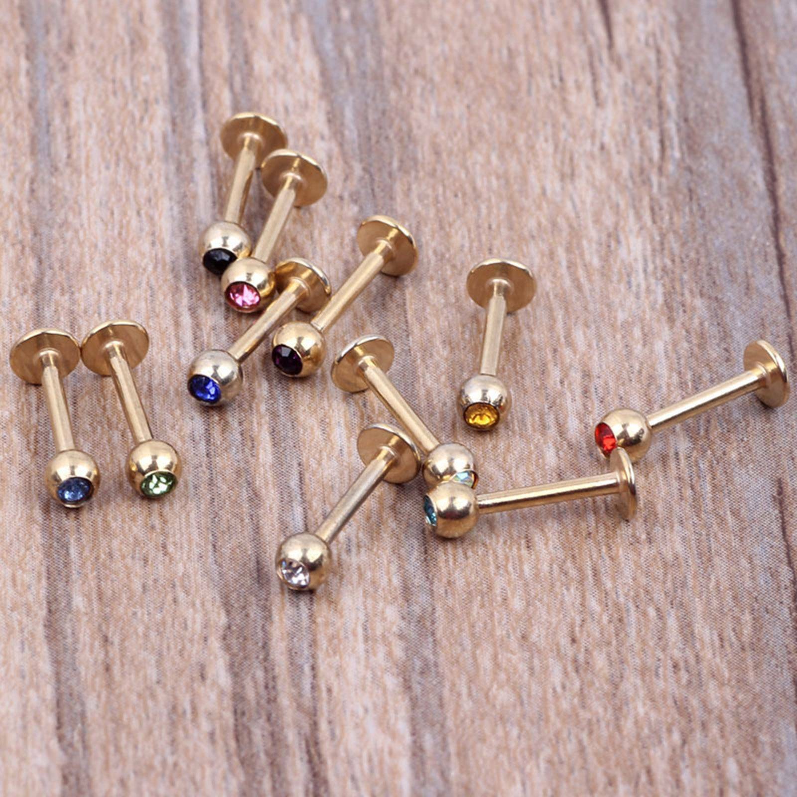 10PC 16G Crystal CZ Gem Labret Monroe Stud Lip Ring Helix Ear Cartilage Piercing