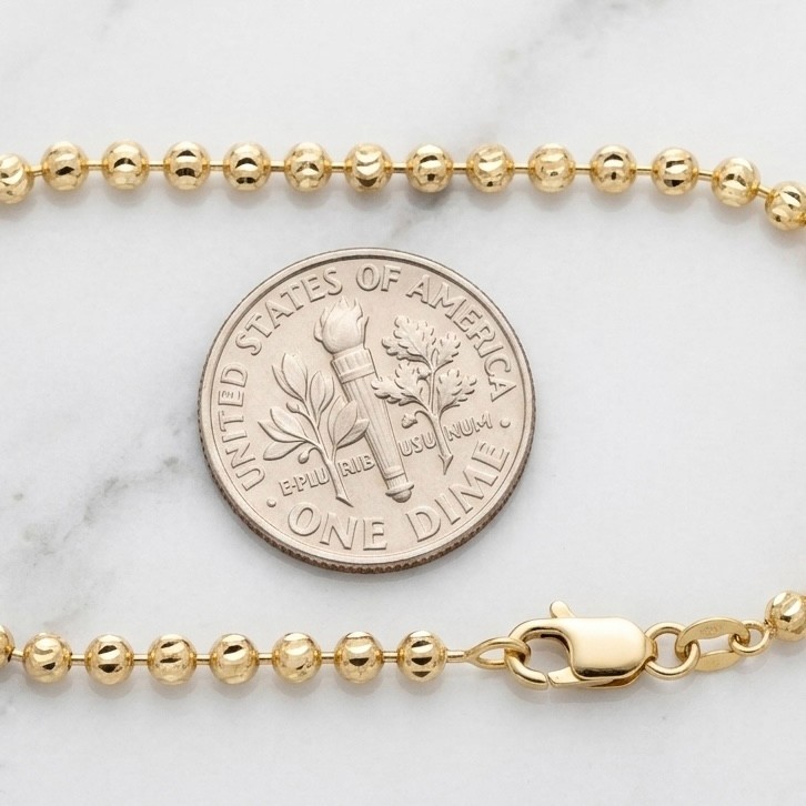 2.3mm Diamond Moon Cut Bead Ball Chain Necklace REAL Solid 10K Yellow Gold