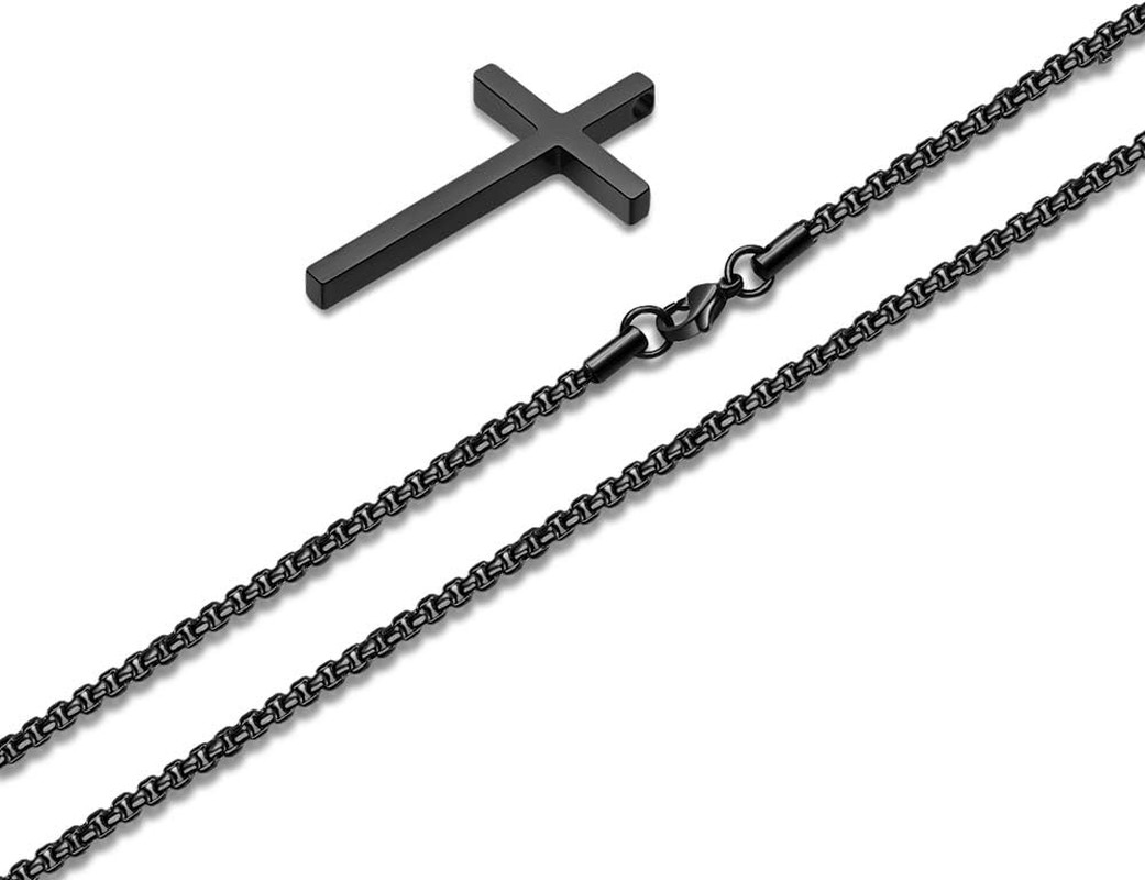 Cross Necklace for Men Teen Boys, Silver Black Gold Stainless Steel Plain Cross