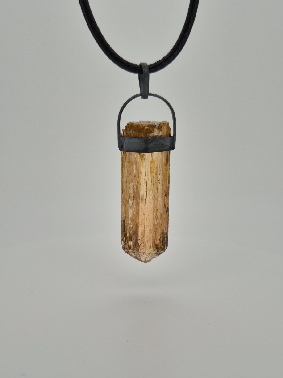 Imperial Topaz Pendant Unisex Unique Shape Black Silver Father’s Day Gift Gem