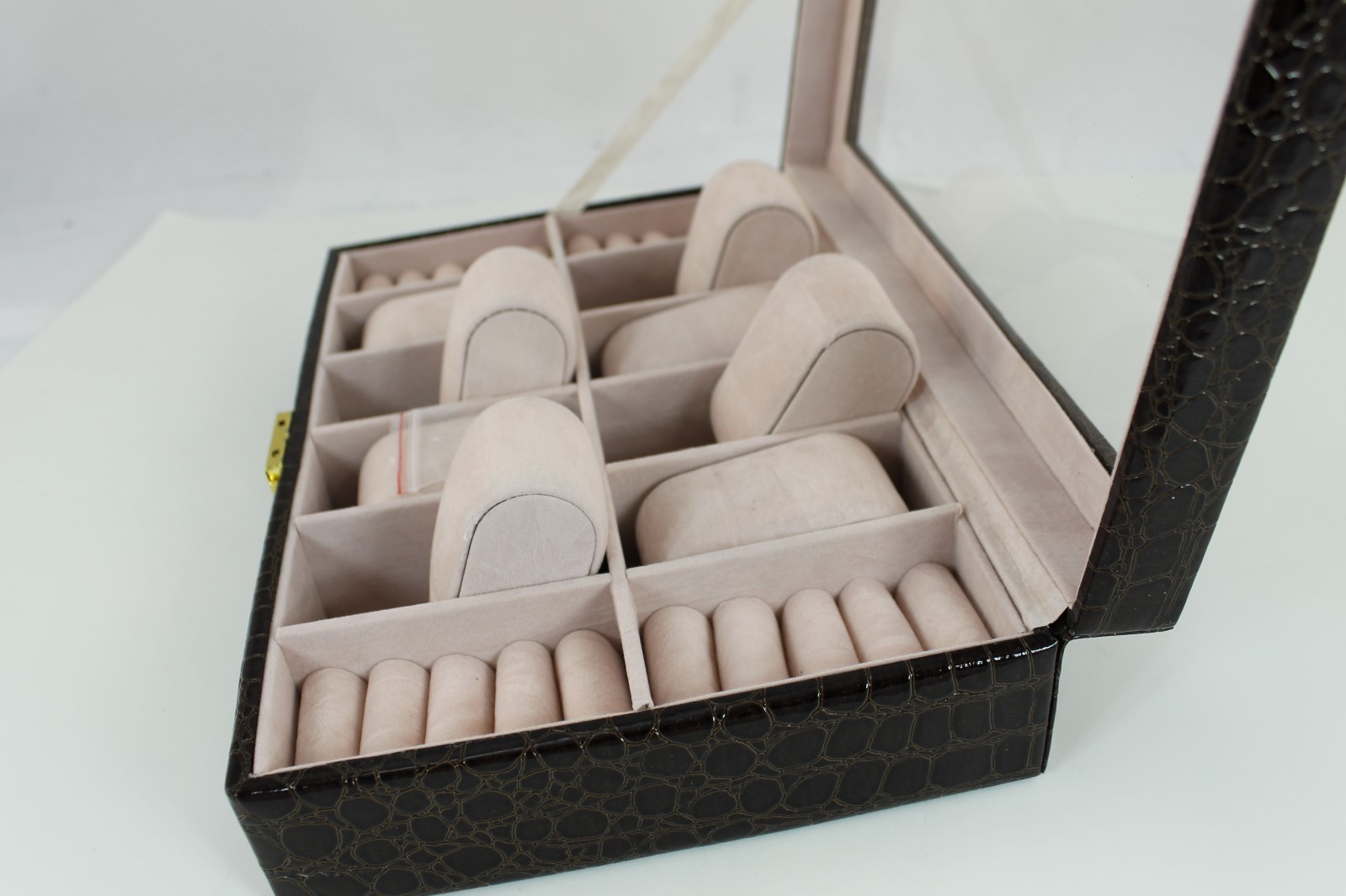 8 Slot Pillow Brown Leather Watch Case Box Jewelry Cufflinks Ring Organizer