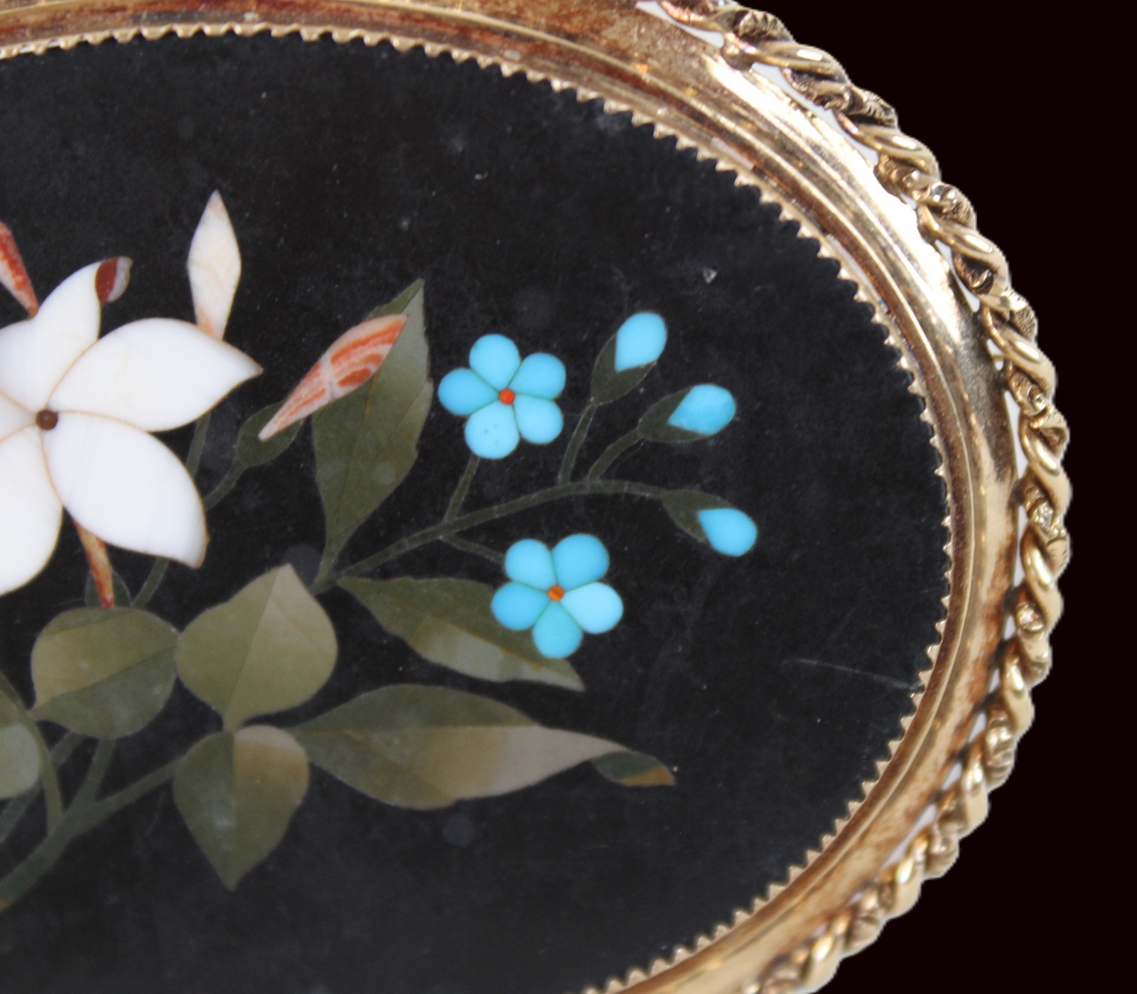 Antique 14K Large Gold Pietra Dura Flower Inlay Bouquet Brooch Pin Italy *READ*