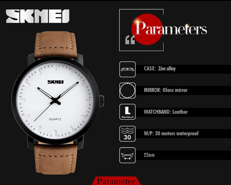 Analog SKMEI Top Brand Luxury Men’s 1196 Quartz Watch Brown Leather Strap New Ba