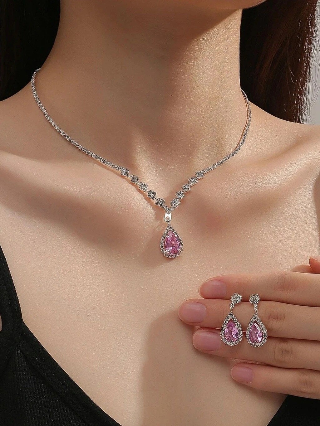 Crystal Pink Jewel Set (Pack of 1) wedding jewelry set lab created stone