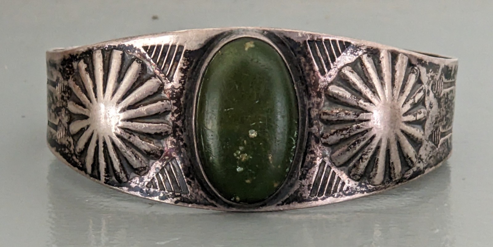 Fred Harvey Era Navajo Stamped Silver Cuff Bracelet