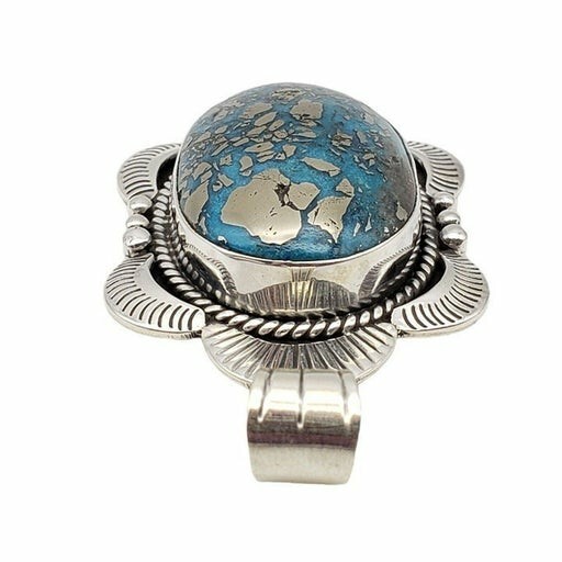 Turquoise Pendant 2.25″ Closed Back Pyrite Matrix Sterling Silver Southwestern