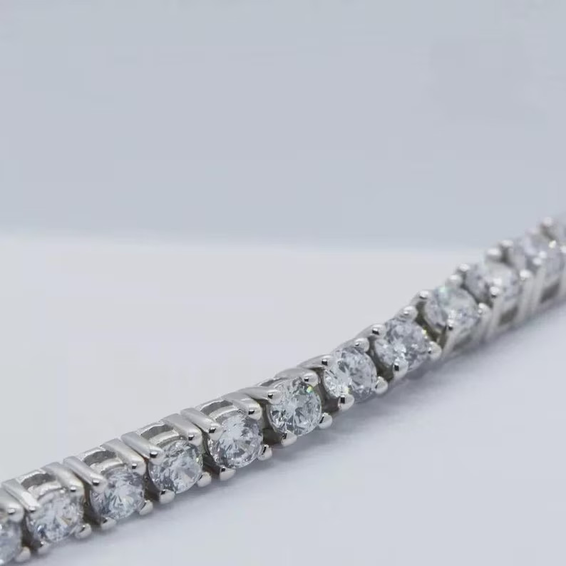 Birthday Gift For Daughter Tennis Bracelet Round Natural Diamond 14k White Gold