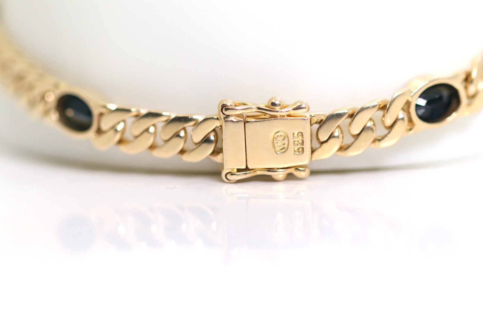 Yellow Gold Curb Sapphire Oval Gemstone Bracelet 585 – 14kt WG Hallmarked L: 21cm
